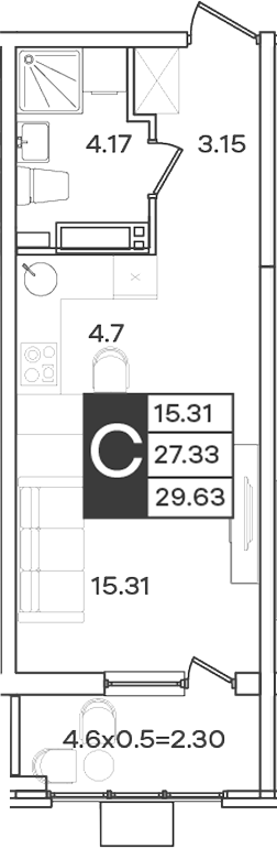 Студия, 27.33 м², 18/18 этаж, ЖК «Сюжеты»