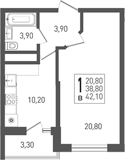 1-комн. квартира, 38.8 м² в ЖК ЖК «Кубанская Крепость» — фото 2