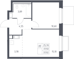 2-комн., 37.92 м², 17/17 этаж, ЖК «Томилино Парк»