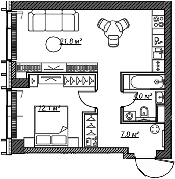 2-комн., 45.8 м², 15/59 этаж, ЖК «Веер»