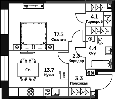 1-комн., 45.3 м², 17/27 этаж, ЖК «ЭРА»