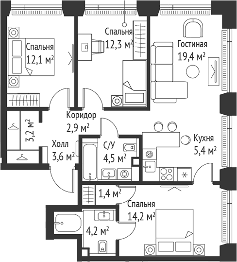 4+ комнаты, 83.1 м², 40/59 этаж, ЖК «СЕТ»