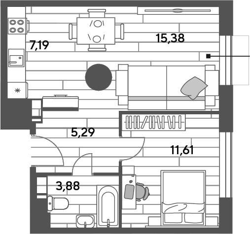 2-комн., 43.35 м², 8/10 этаж, ЖК «Публицист»