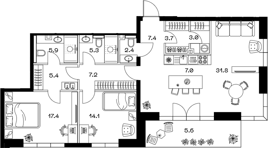 3-комн., 110.6 м², 10/18 этаж, ЖК «SHIFT»