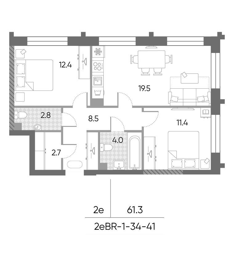 3-комн., 61.3 м², 40/43 этаж, ЖК «ЗилАрт»