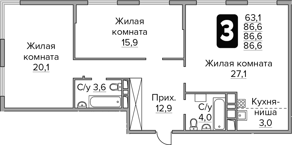 3-комн. Гранель Бригантина