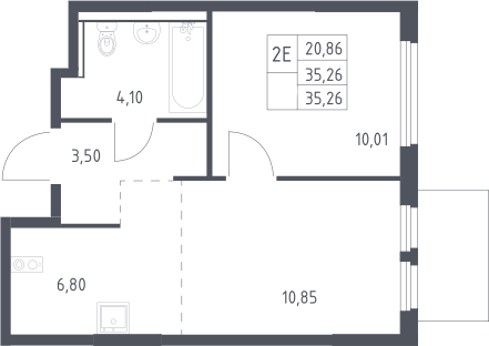 2-комн., 35.26 м², 17/17 этаж, ЖК «Пригород Лесное»