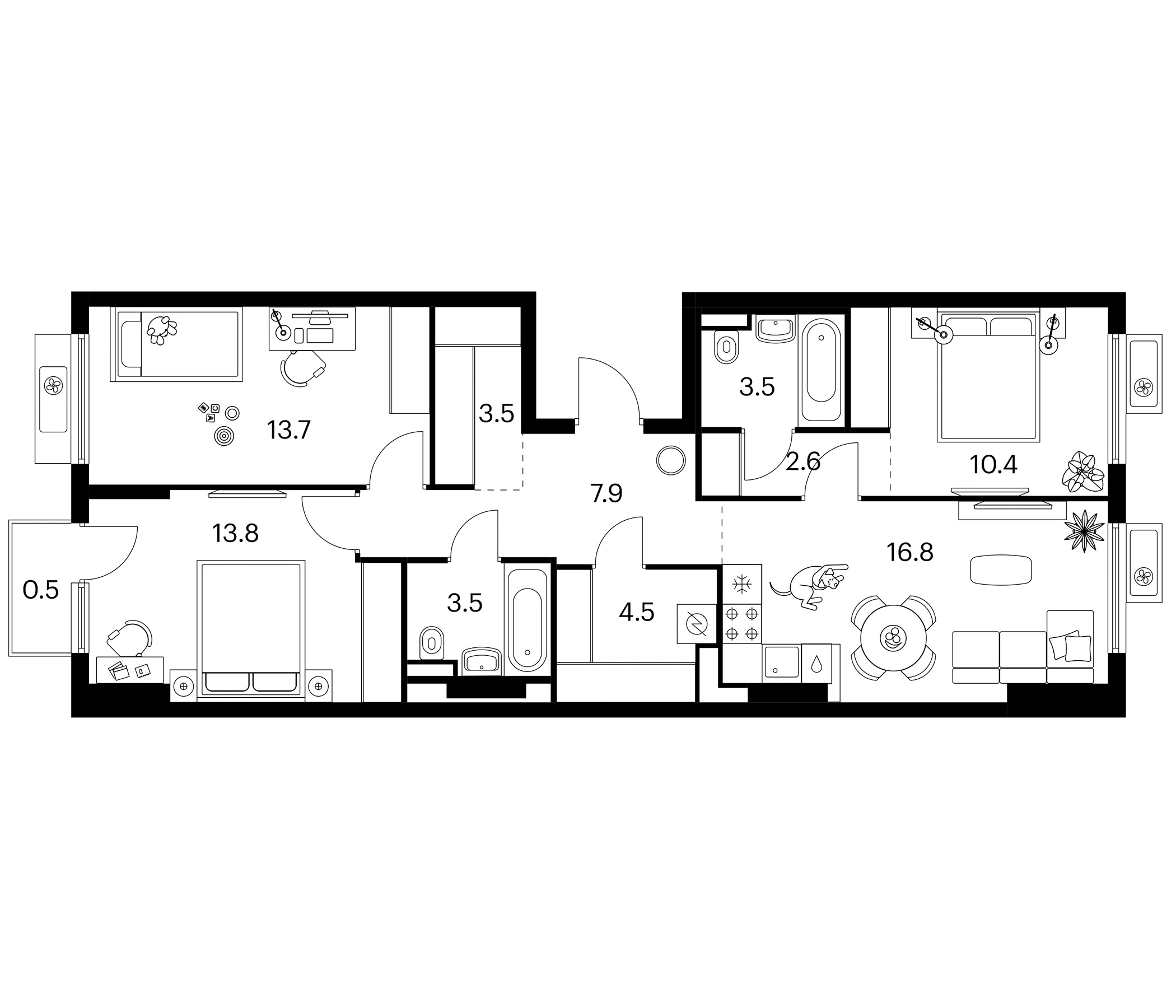 3-комн., 80.2 м², 6/20 этаж, ЖК «Белая Дача парк»