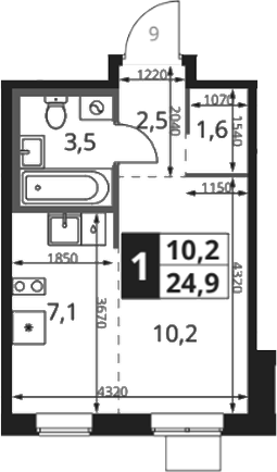 Студия, 25.5 м², 10/18 этаж, ЖК «1-й Ясеневский»