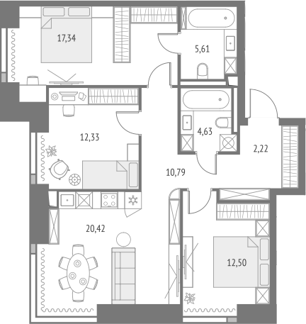 4+ комнаты, 85.84 м², 37/46 этаж, ЖК «Апсайд Тауэрс»