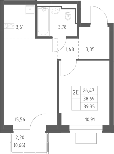 2-комн., 38.69 м², 12/12 этаж, ЖК «Богдановский лес»