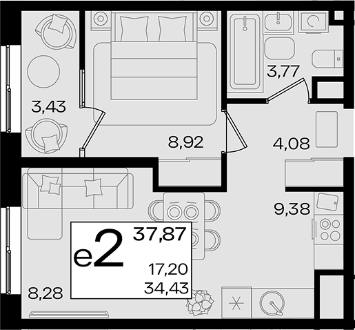 2-комн. квартира, 34.44 м² в ЖК Патрики — фото 2