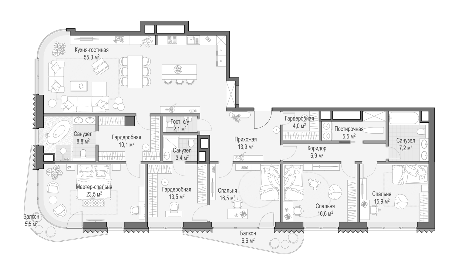 4+ комнаты, 201.37 м², 5/14 этаж, ЖК «Дом Лаврушинский»