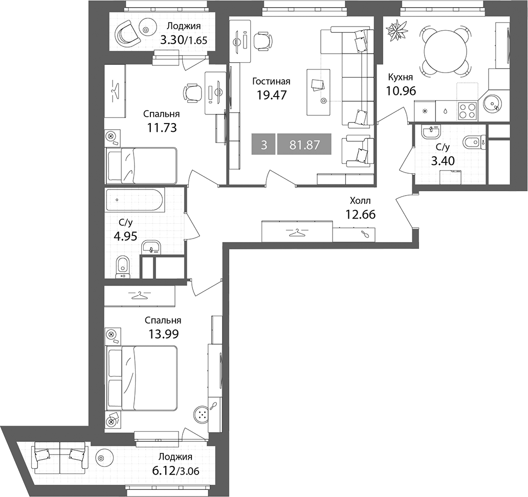 3-комн. Планерный квартал