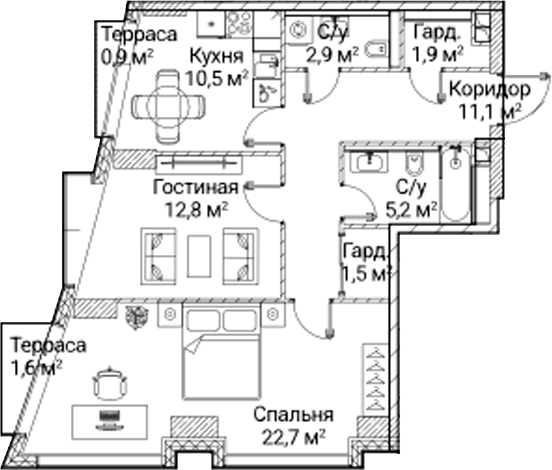 2-комн., 67.02 м², 8/41 этаж, ЖК «СЕЗАР БУДУЩЕЕ»