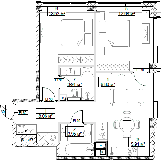 3-комн., 57.83 м², 21/27 этаж, ЖК «Сити Бэй»