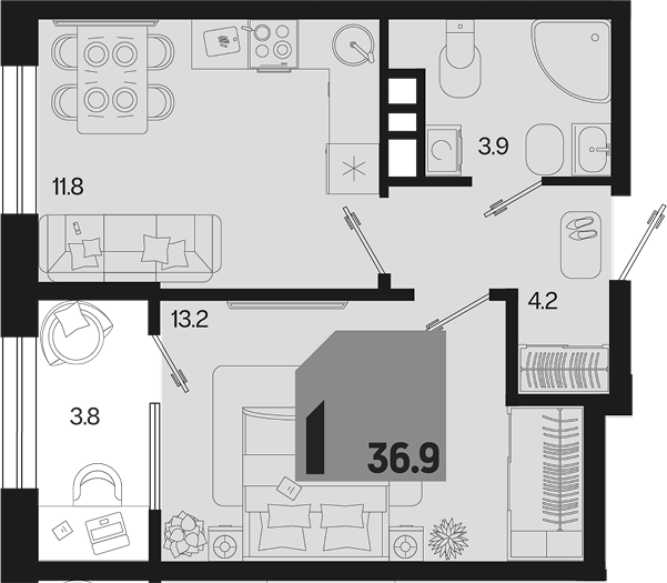 1-комн. квартира, 33.1 м² в ЖК Первое место — фото 2