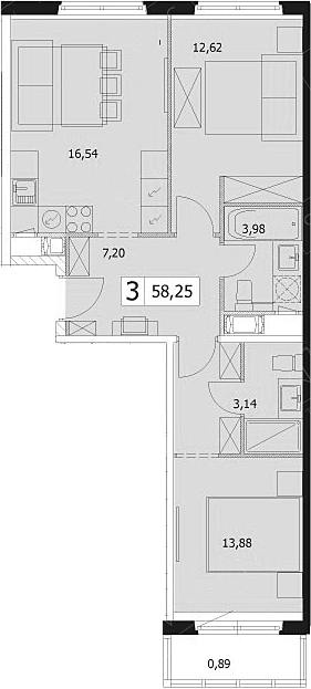 3-комн., 57.36 м², 17/17 этаж, ЖК «У реки.Эко Видное 2.0»
