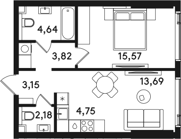 2-комн., 47.8 м², 20/41 этаж, ЖК «СОЛОС»