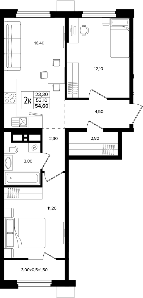Продается 3-комн. квартира, 53.1 м²