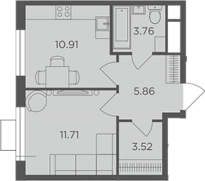 1-комн., 35.76 м², 24/24 этаж, ЖК «Одинград, квартал Семейный»