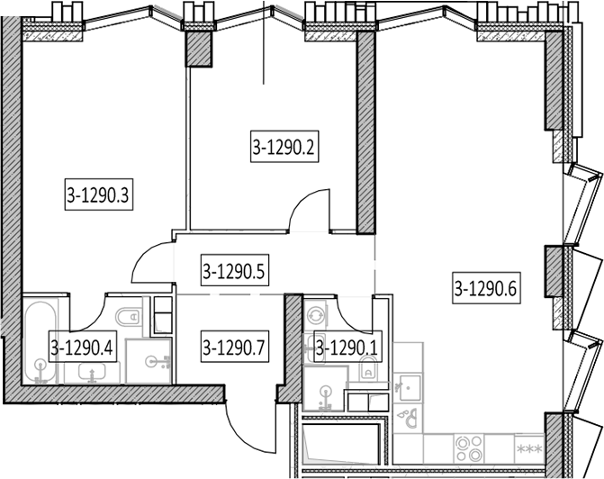 3-комн., 75.8 м², 14/55 этаж, ЖК «Айс Тауэрс»
