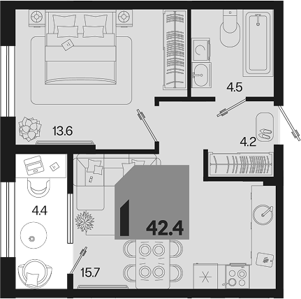 1-комн. квартира, 38 м² в ЖК Первое место — фото 2