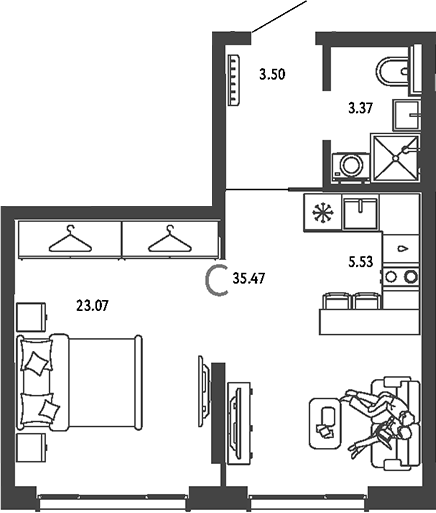 Студия, 35.47 м², 10/25 этаж, ЖК «Страна.Парковая»