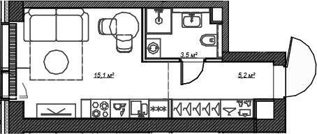 Студия, 23.8 м², 24/59 этаж, ЖК «Веер»