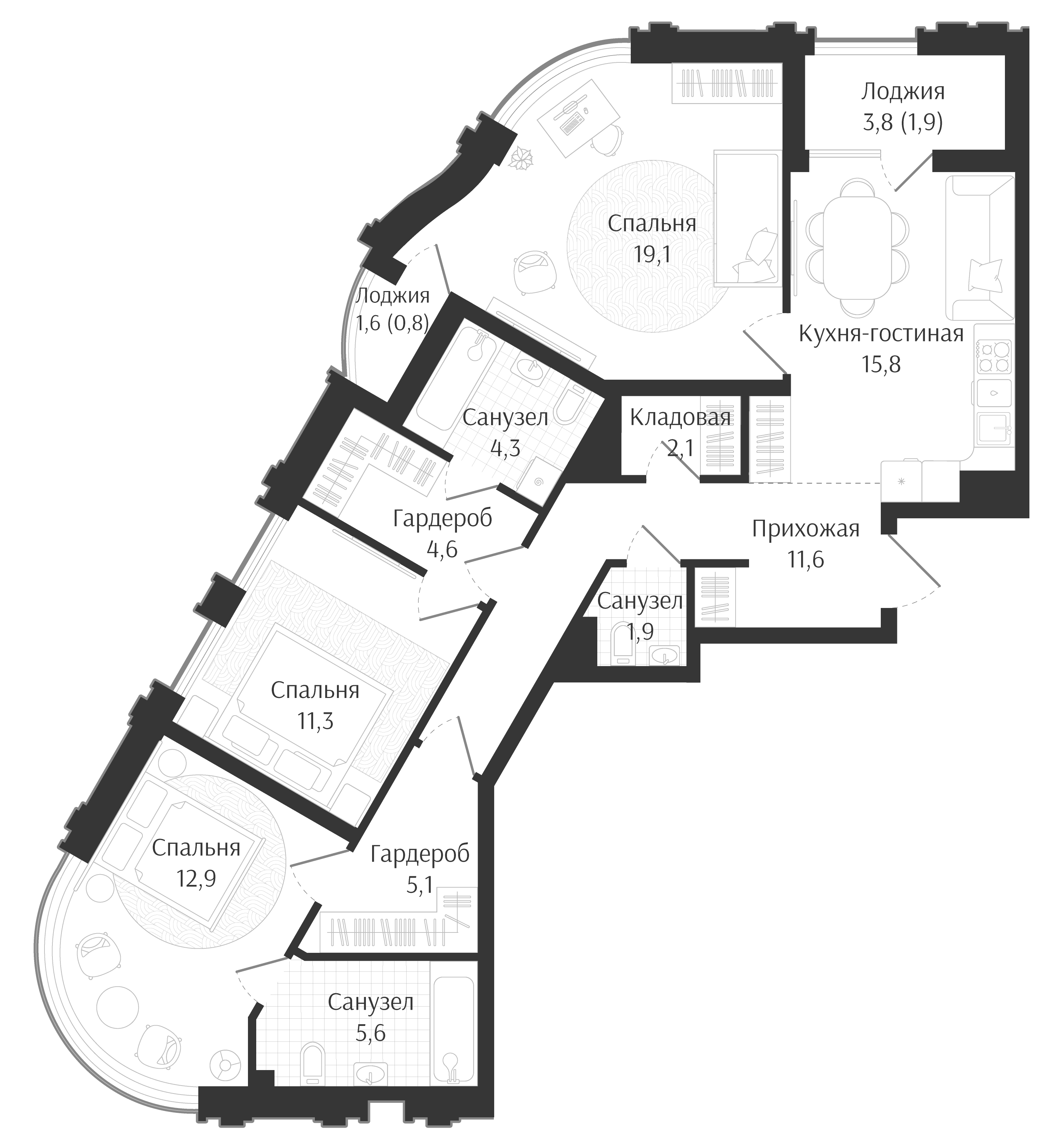 4-комн. квартира, 94.3 м² в ЖК Брют Резиденс — фото 2