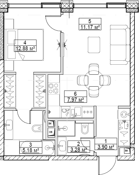 2-комн., 44.38 м², 9/10 этаж, ЖК «Сити Бэй»