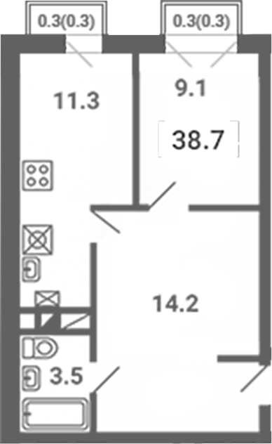 1-комн., 38.1 м², 2/4 этаж, ЖК «Южная Долина»