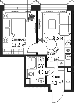2-комн., 34.9 м², 36/59 этаж, ЖК «СЕТ»