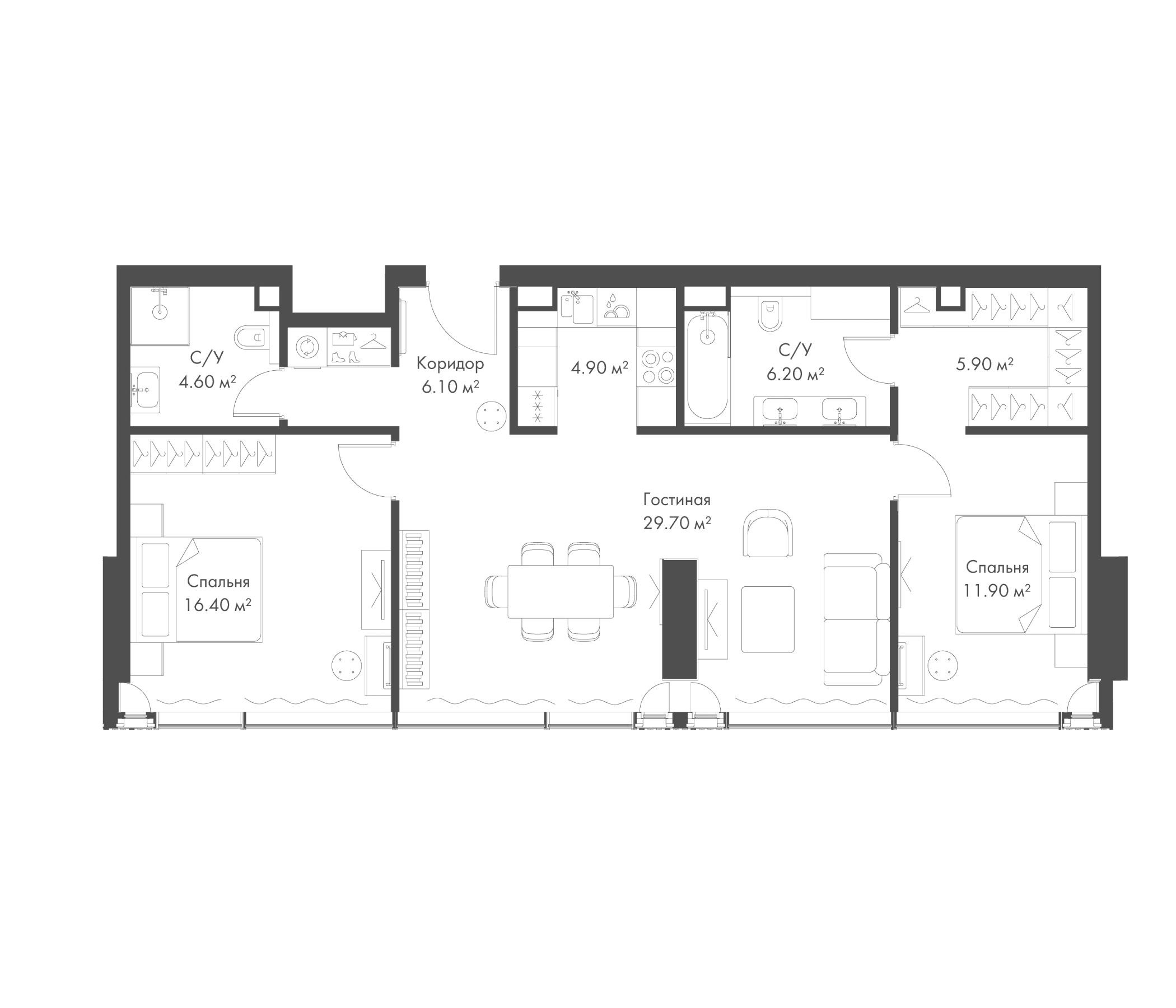 3-комн., 85.7 м², 5/37 этаж, ЖК «Слава»