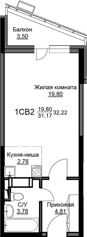 Студия, 31.65 м², 13/17 этаж, ЖК «Соболевка»