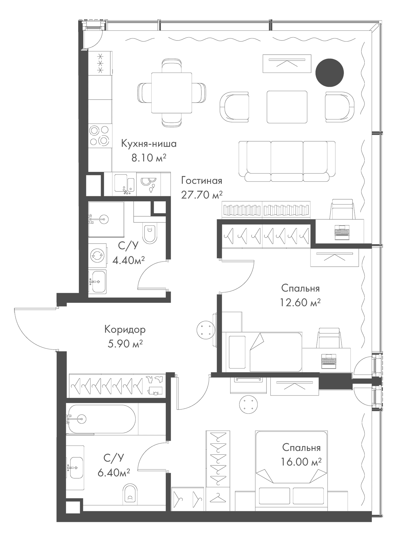 3-комн., 81.1 м², 35/41 этаж, ЖК «Слава»