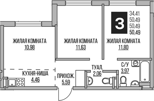 3-комн. Гранель Аникеевский