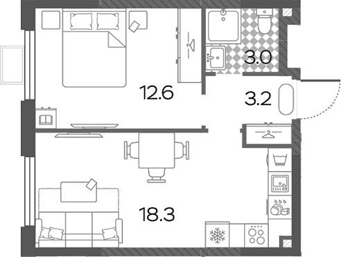 2-комн., 37.1 м², 13/13 этаж, ЖК «Лучи»