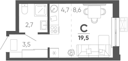 Студия квартира, 19.5 м² в ЖК Барса — фото 2