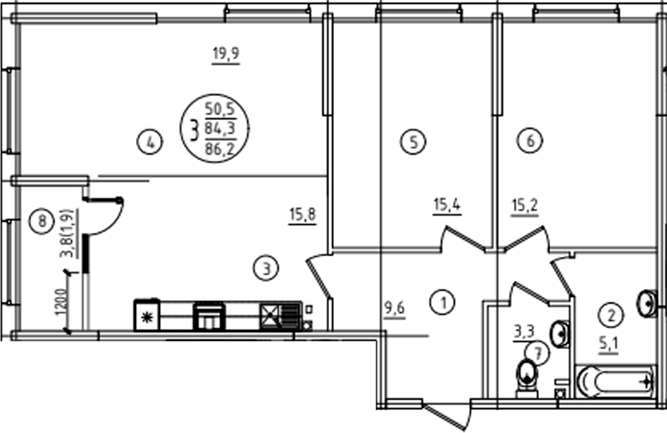 3-комн. квартира, 84.3 м² в ЖК Барса — фото 2