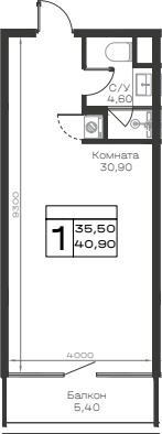 Студия, 35.5 м², 6/6 этаж, ЖК «Хако»