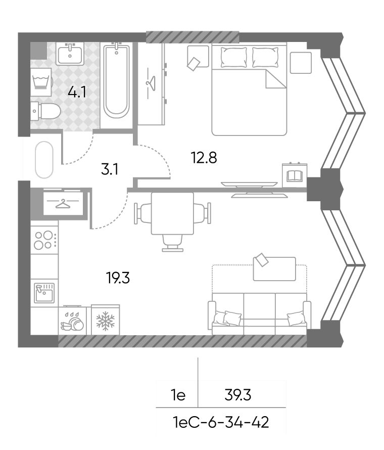 2-комн., 39.3 м², 40/43 этаж, ЖК «ЗилАрт»