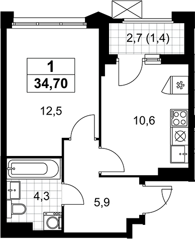 1-комн., 33.3 м², 22/22 этаж, ЖК «Деснаречье»