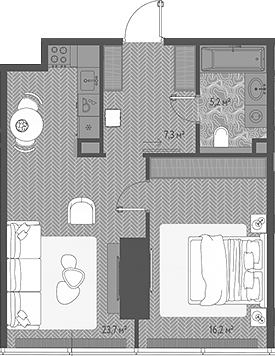 2-комн., 52.4 м², 46/90 этаж, ЖК «ОНЕ»
