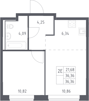 2-комн., 36.36 м², 10/17 этаж, ЖК «Прибрежный Парк»