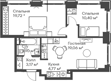 3-комн., 61.02 м², 3/15 этаж, ЖК «Сити Бэй»