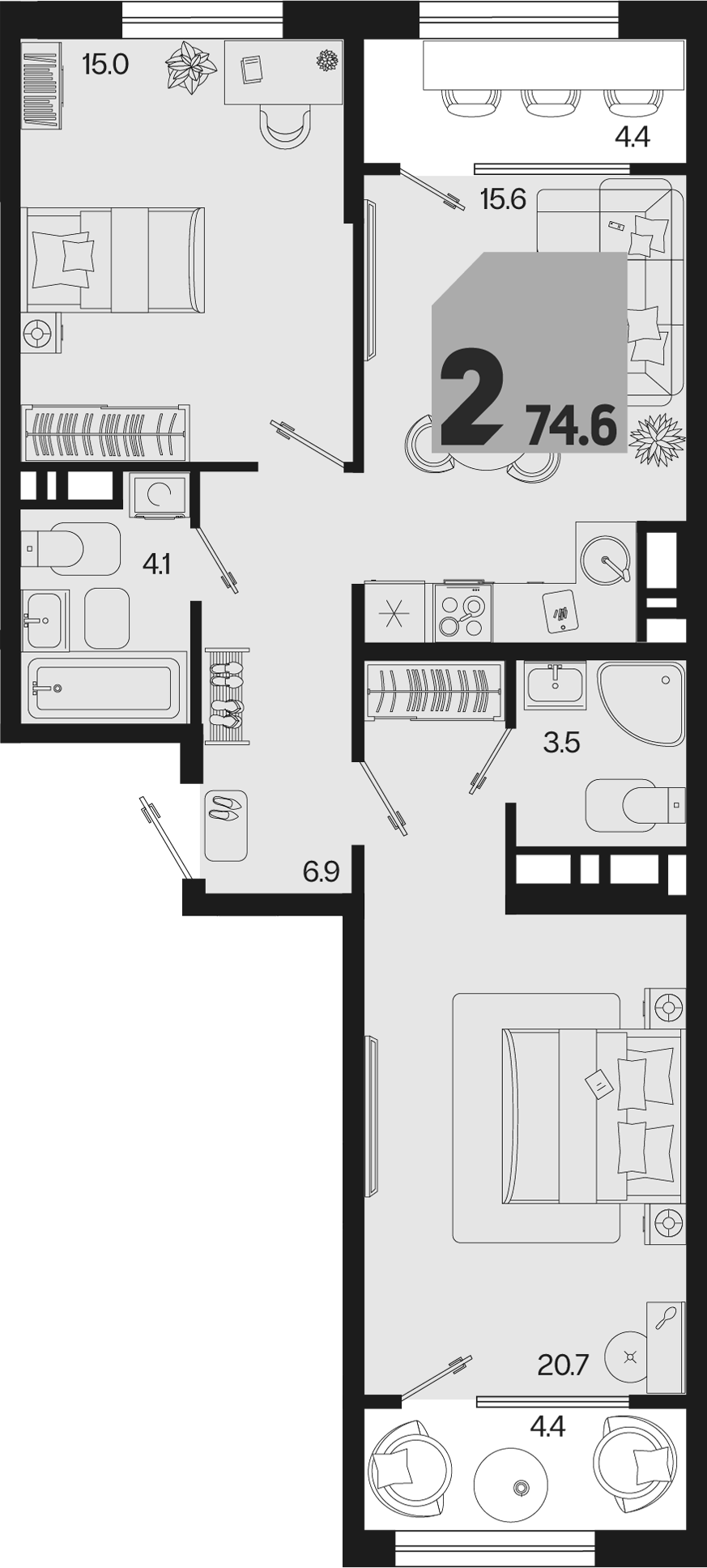 3-комн. квартира, 65.8 м² в ЖК Первое место — фото 2
