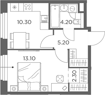 1-комн., 35.1 м², 2/17 этаж, ЖК «Белый Град»