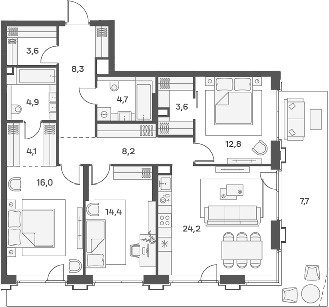 4+ комнаты, 127.1 м², 2/25 этаж, ЖК «Портленд»