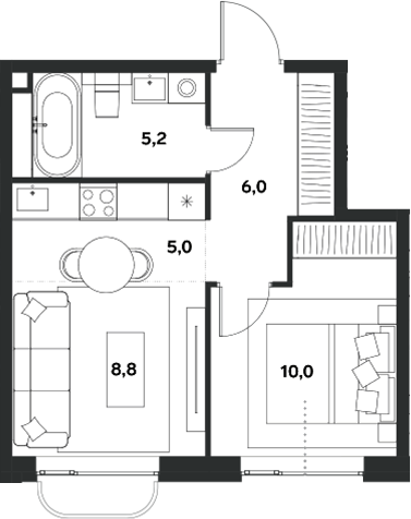 2-комн., 35 м², 8/18 этаж, ЖК «АЛИА»
